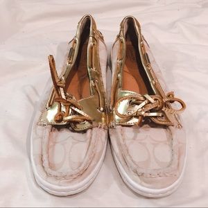 COACH Gold and Tan Boat Shoes Size 8
